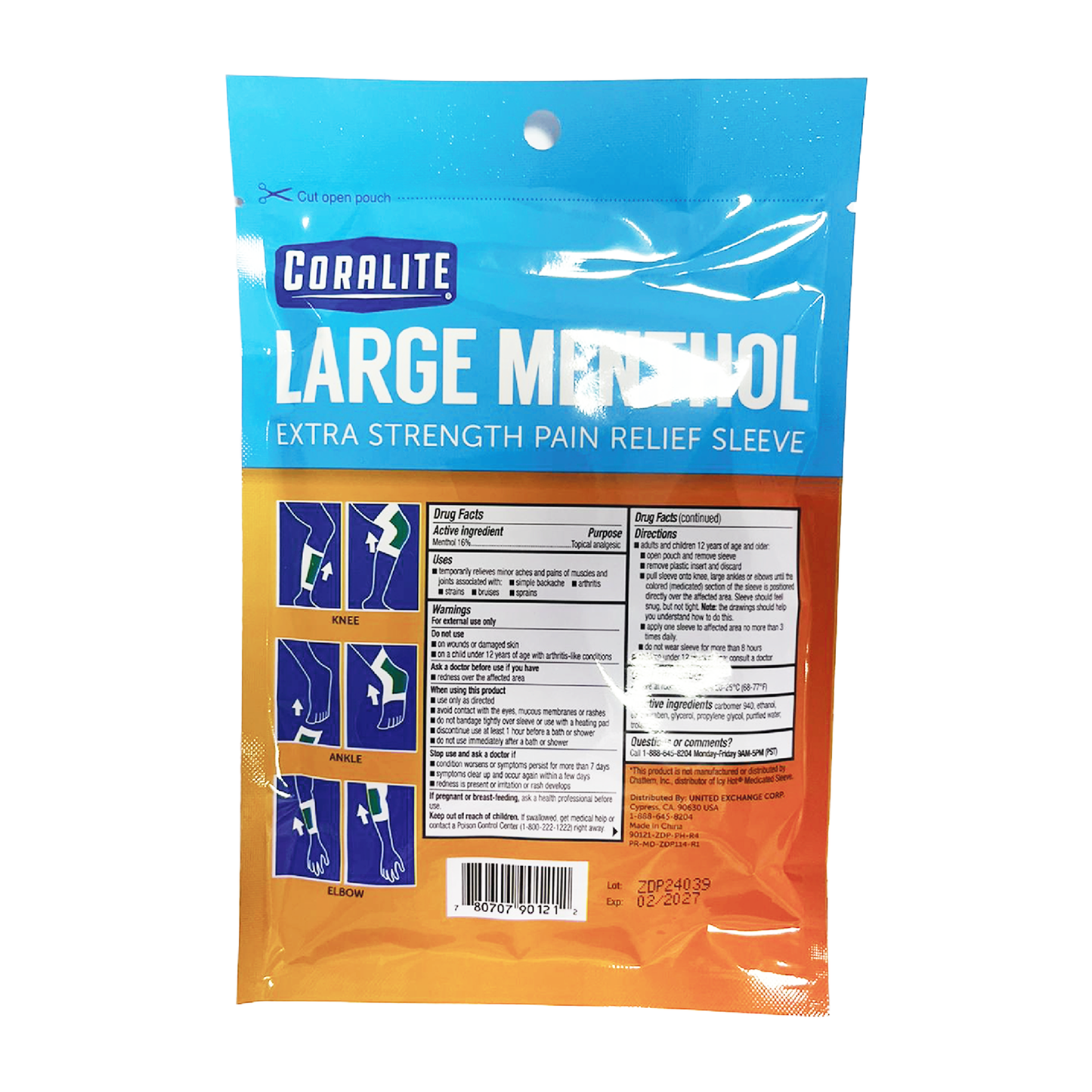 Coralite Large Menthol Extra Strength Pain Relief Sleeve