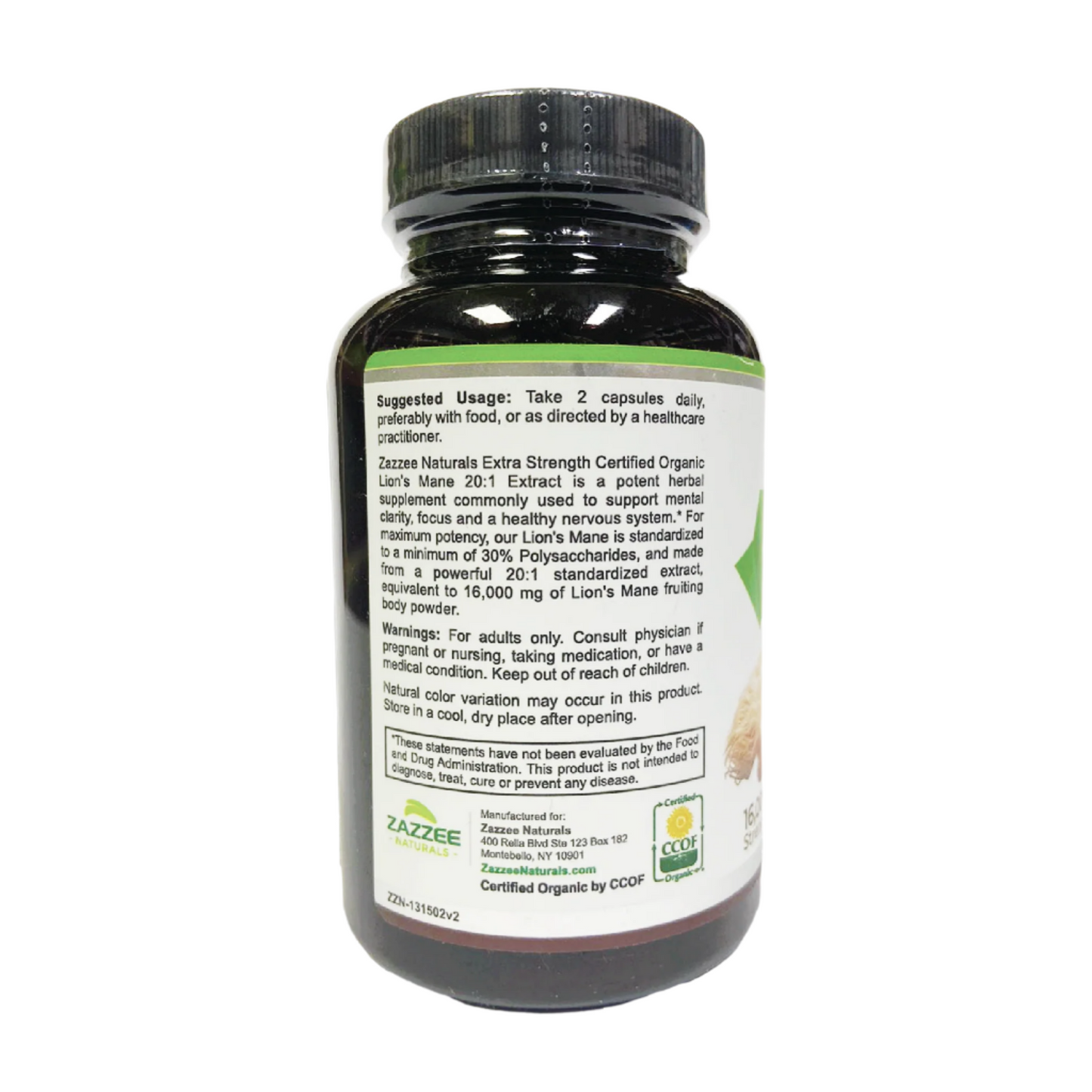 Zazzee Lion's Mane 20:1 Extract Extra Strength