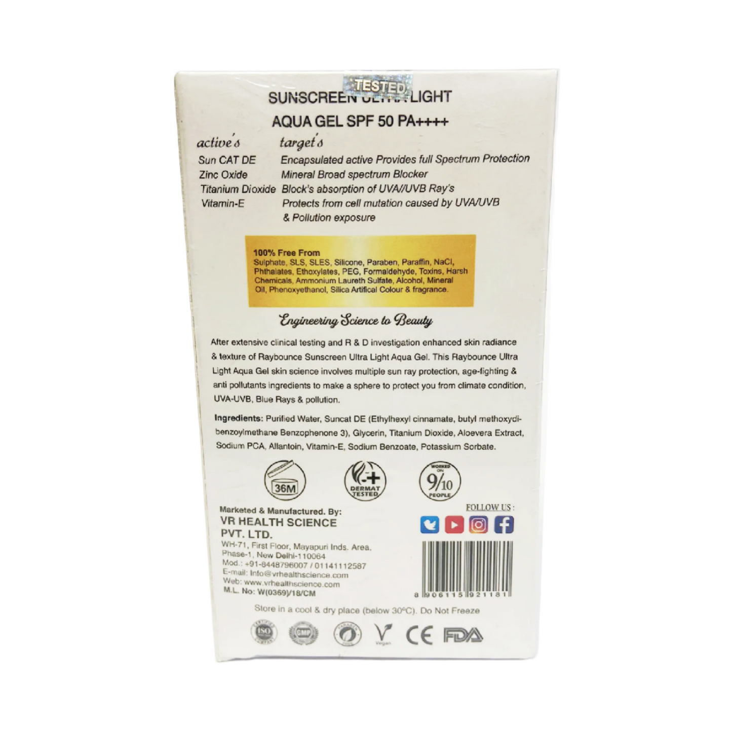 Sunscreen Ultra Light Aqua Gel Ray Bounce Therapy 50ml