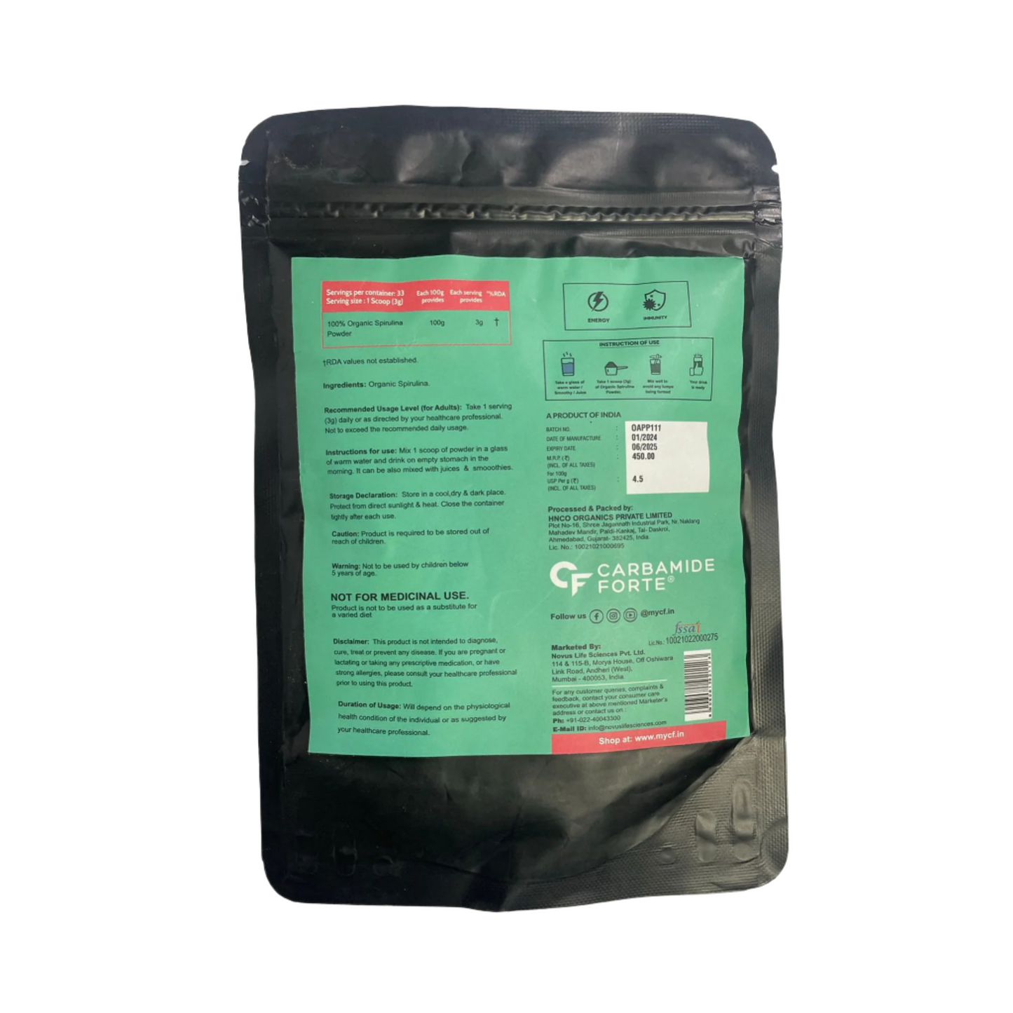 Carbamide Forte Organic Spirulina Powder