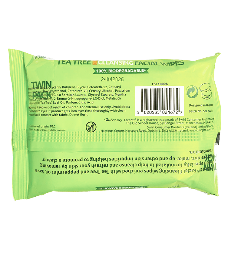 Escenti Tea Tree Daily Cleansing Facial Wipes